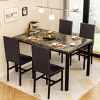 Lamerge Dining Table Set for 4, Faux Marble Table and 4 PU Leather Chairs, Kitchen Table and Chairs for 4, Modern Dining Room Table Sets for Small Spaces, Living Room, Breakfast Nook, (Coffee Color)