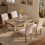 Morden Fort Farmhouse Dining Set for 4, 60" Rectangular Wooden Table & 4 Upholstered Chairs with Nailhead Accents, 5-Piece Kitchen Table Set for Dining Room, Breakfast Nook, Antique Rustic