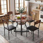 42'' Round Dining Table Set for 4, Space Saving Wood Kitchen Table and Chairs Set for 4 with Faux Leather Chairs, Extra Storage, Vintage Brown