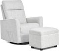 Evolur Aria Upholstered Plush Seating Glider Swivel with Ottoman in Fog Grey, Greenguard Gold Certified Modern Nursery Chair with Side Pockets, Tool-Free Assembly, Easy to Clean