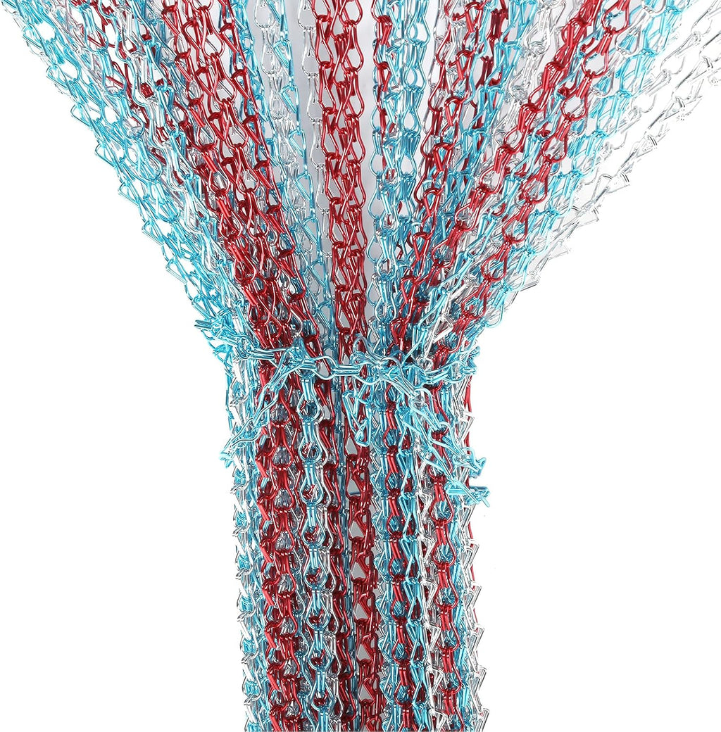 Dense Aluminum Chain Hanging Door Curtain, Ventilated Proof Room Divider in Red Blue Silver for Kitchen