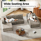 MoonSpeak 133" Sectional Boneless Couch for Living Room,Modern Modular Cloud Couch with Deep Seat,Upholstered Sleeper Sofa with 1 Ottoman,Convertible Folding Couches,No Assembly (Khaki)