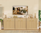 Fluted Buffet Cabinet with Storage, 31.5" Sideboard Cabinet, Coffee Bar Cabinet with 2 Doors and Adjustable Shelf for Living Room, Kitchen, Entryway, Natural