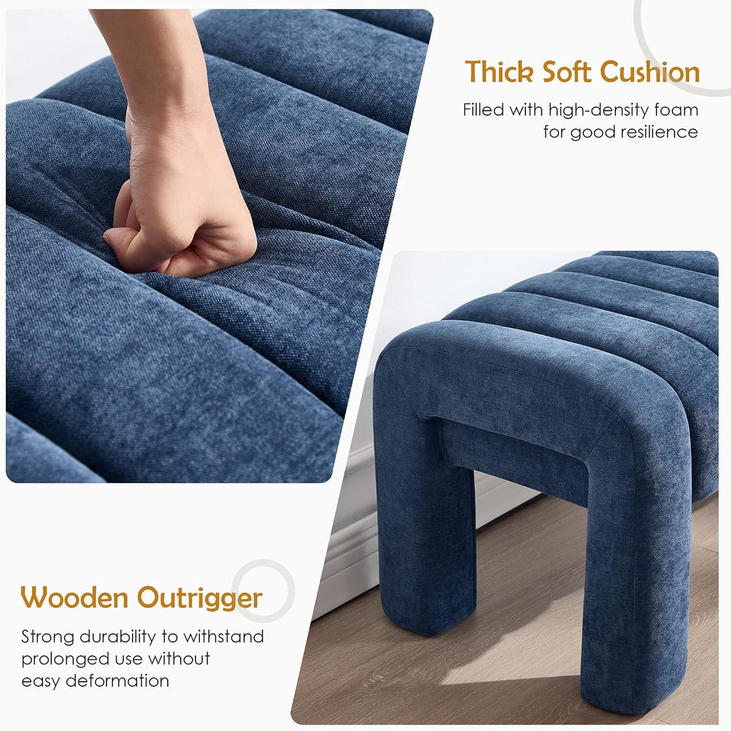 43.3" Bedroom Bench, Upholstered Entryway Bench, Modern End of Bed Ottoman with Solid Wood Legs and Adjustable Foot Pegs for Entryway, Dining Room and Living Room (Blue Chenille)