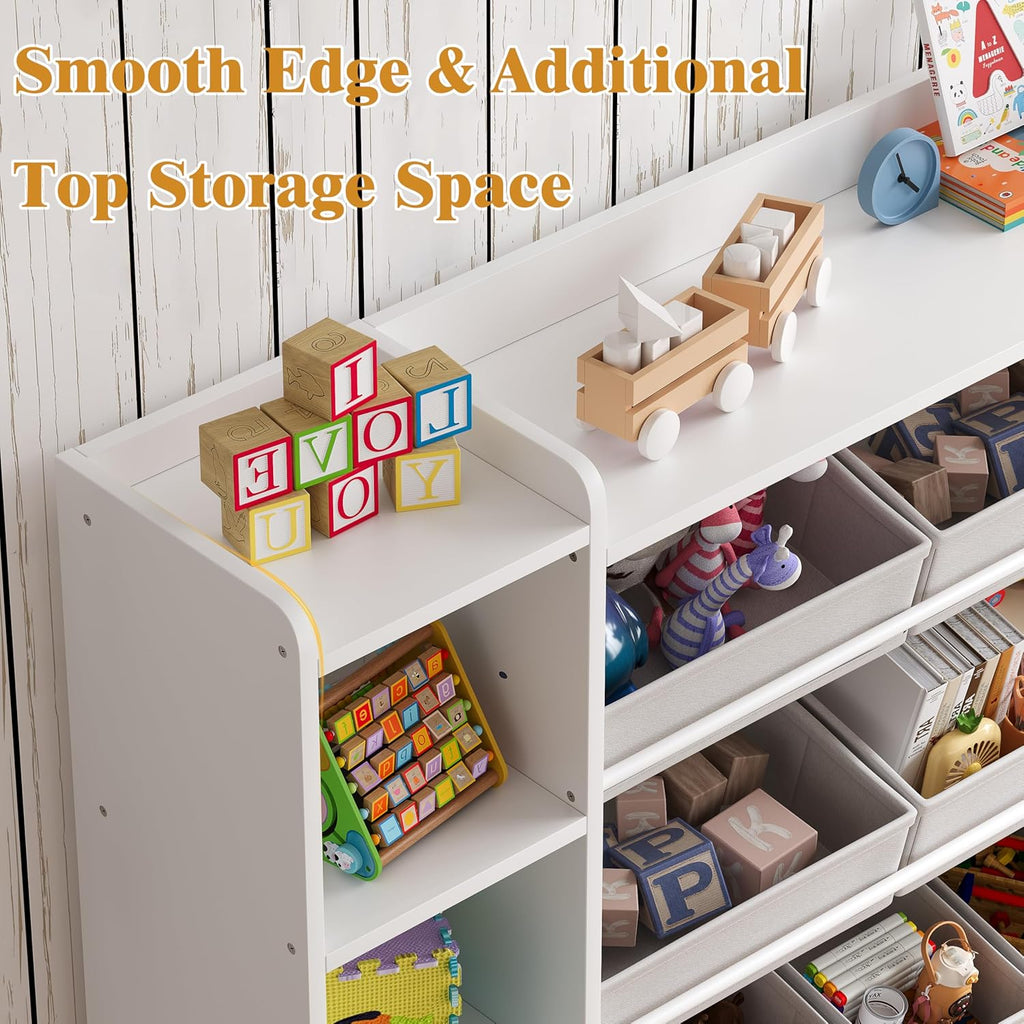 tikross Kids Toy Storage Organizer, White | Toddler Storage Cabinet with 8 Removable Storage Baskets, Multi Storage Cubbies, for Playroom, Kids Room, Living Room