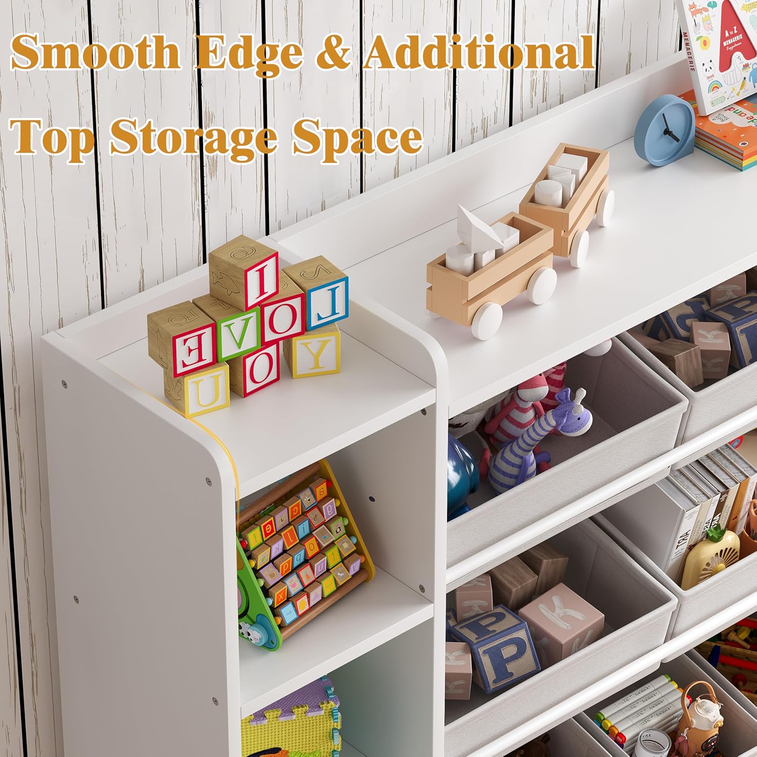 tikross Kids Toy Storage Organizer, White | Toddler Storage Cabinet with 8 Removable Storage Baskets, Multi Storage Cubbies, for Playroom, Kids Room, Living Room