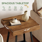 2pcs Solid Wood End Table, 19.7" Square Side Table with Metal Frame, Industrial Nightstand for Living Room, Bedroom, Small Spaces