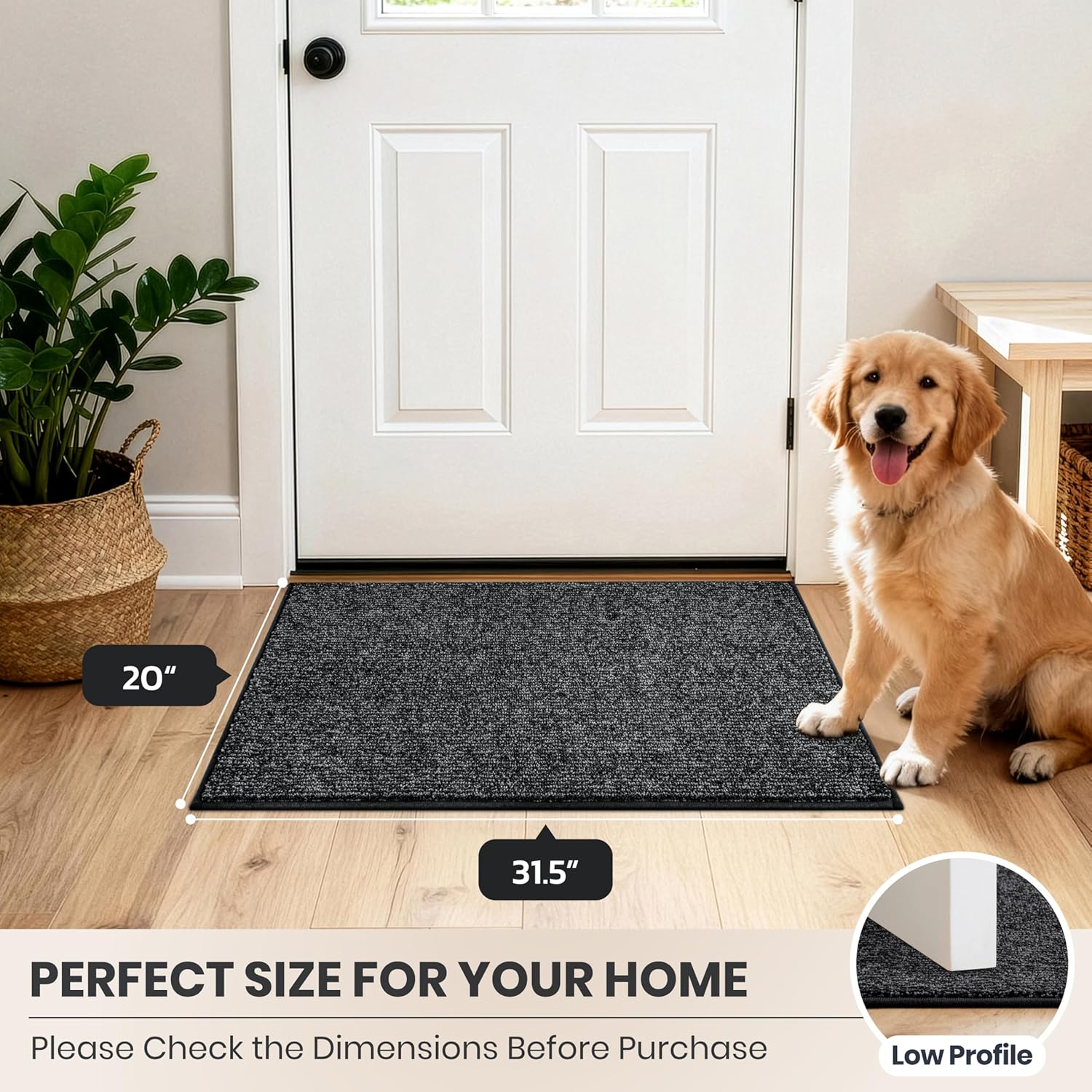 PURRUGS Dirt Trapping Door Mat 20" x 31.5", Non-Slip Machine Washable Entry Rug, Entrance Mat, Indoor Front Door Mat, Super Absorbent Entryway Rug for Muddy Shoes & Paws, Heathered Charcoal