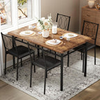 IDEALHOUSE Space-Saving 5-Piece Dining Table Set for 4 – Farmhouse Wooden Kitchen & Dining Room Furniture with Upholstered Chairs – Compact Breakfast Nook, Vintage Color
