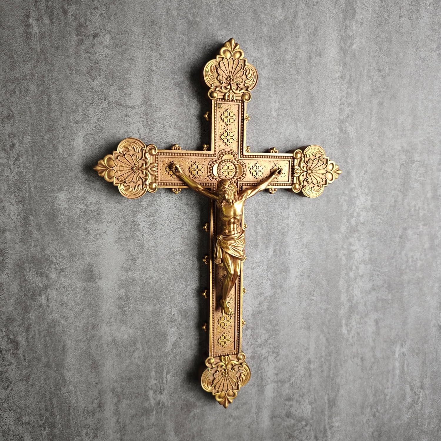BC Catholic Crucifix Wall Cross, 12"H Jesus Christ Religious Home Decor, Catholic Wedding Gift, Gold Color Finish, Hand-painted by Buildclassic
