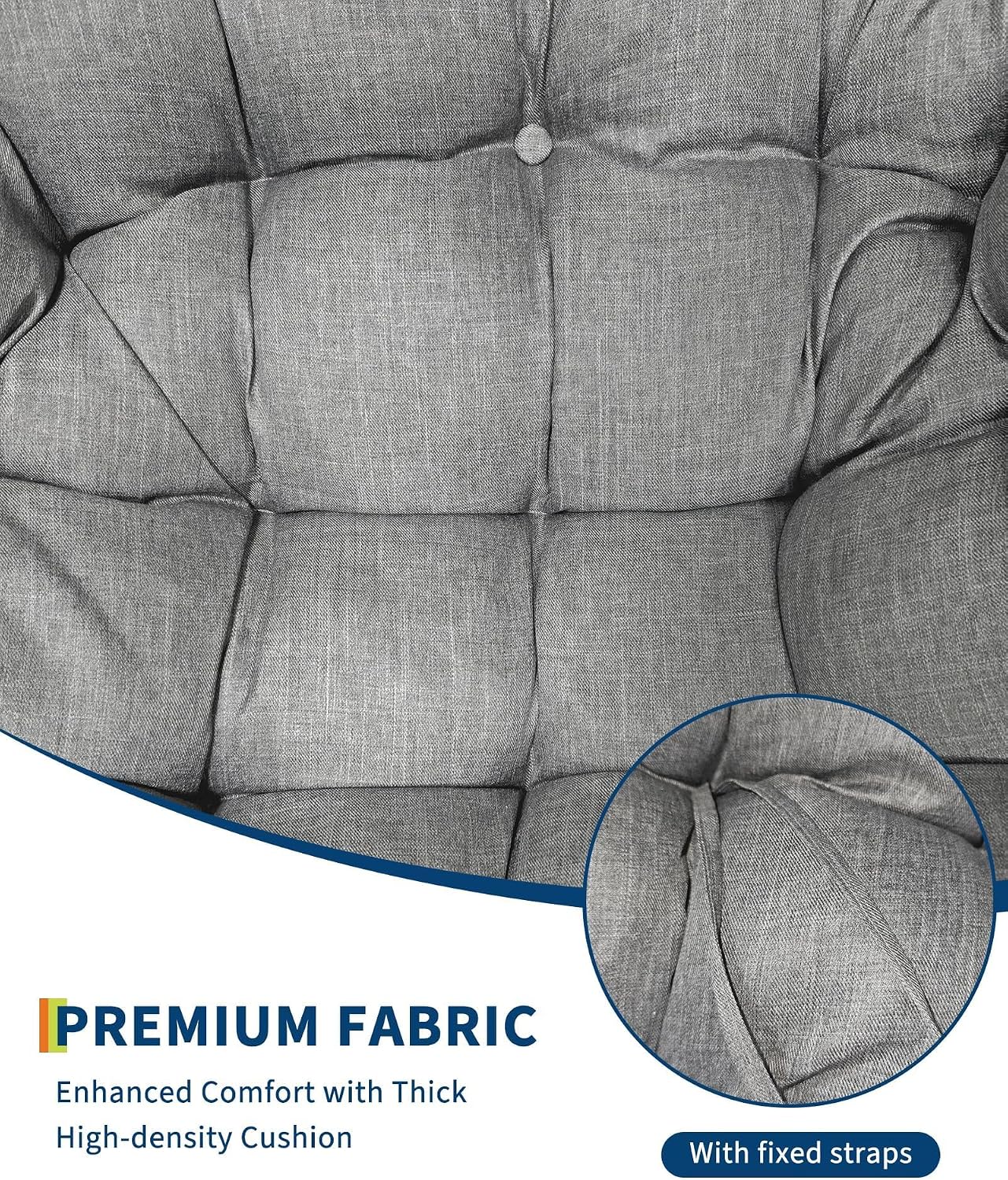 Oversized Papasan Rocking Lounge Chair with Neck Pillow, Hand Woven Rattan Rocker, Heavy Duty Metal Frame Supports 400LBS, Indoor Outdoor Porch Patio Living Room Chair,Gray