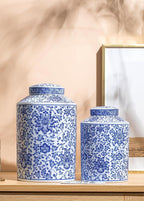 Blue and White Ginger Jar, Ceramic Chinoiserie Decorative Jars for Home, Office, Flower Vase Pocelain, Glossy Vase for Table, Living Room, Bookshelf, Mantle Fireplace, Centerpieces 11"
