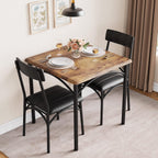 3-Piece Dining Table Set for 2, Kitchen Table Set with 2 Upholstered Chairs, Square Dining Table Set for Apartment, Studio, Small Space, Brown