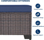 Kullavik Outdoor Ottoman Set of 2,All-Weather PE Wicker Outdoor Footstool with Thickened Cushions for Garden,Backyard,Deck,Porch,Poolside,Navy Blue