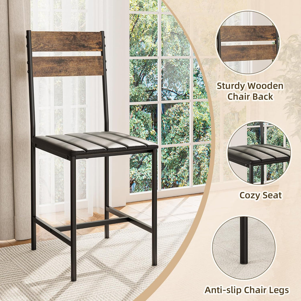 Dining Table Set for 4, Kitchen Table and Chairs for 4, Kitchen Table with 4 PU Leather Upholstered Dining Room Chairs for Kitchen Room and Small Spaces, Rustic Brown