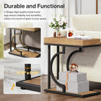 Tribesigns Narrow Side Table for Couch, C Shaped End Table with Metal Frame, Farmhouse Bedside Tables, Small Sofa Tables for Small Spaces, Living Room (1, Natural+Black)