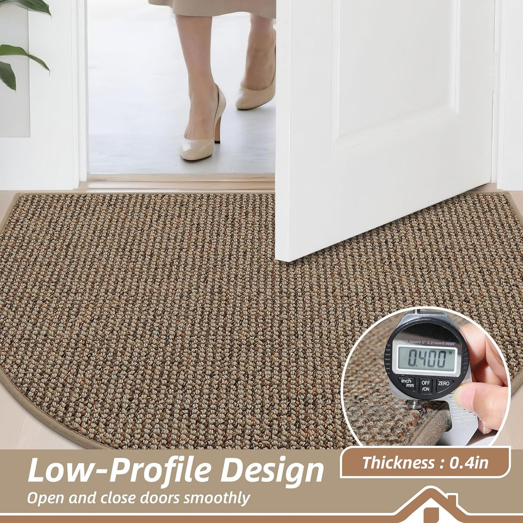 BEQHAUSE Dirt Trapper Door Mat 17" x 30" Half Circle Non Slip Washable Doormats Entrance Rugs Absorbent Welcome Low Profile Floor Mats for Front Back Door and Entryway, Taupe