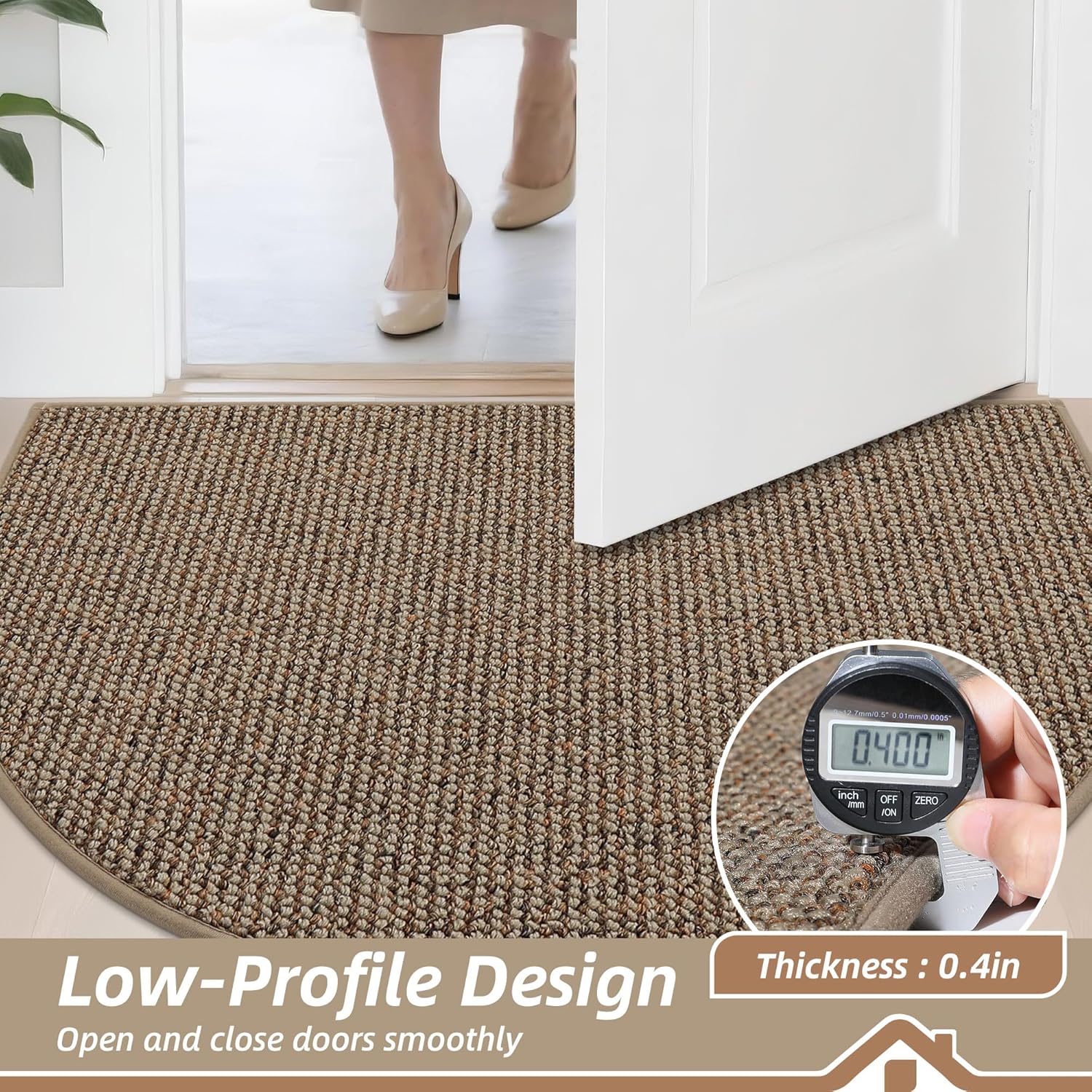BEQHAUSE Dirt Trapper Door Mat 17" x 30" Half Circle Non Slip Washable Doormats Entrance Rugs Absorbent Welcome Low Profile Floor Mats for Front Back Door and Entryway, Taupe