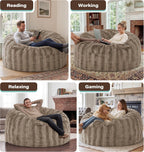 fond + found Adult Bean Bag Chairs 5FT Large Lounger, Wave Cover, Brown | Portable Handle, Removable and Washable Cover, Memory Foam Filled, Relaxing, Reading, Large, Soft Wave Pattern Plush Fabric