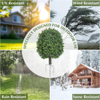 Artificial Boxwood Topiary Trees Outdoor Set of 2, UV Resistant Faux Outdoor Plants with Metal Ground Stakes, Evergreen Boxwood Ball Bushes for Front Porch Patio Garden Entryway Decor