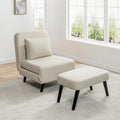 3 in 1 Foldable Sleeper Chair Bed, Convertible Sofa Bed with Adjustable Backrest, Footrest & Detachable Pillow, Linen Chaise Lounge, Accent Chair for Living Room, Bedroom and Office (Beige)