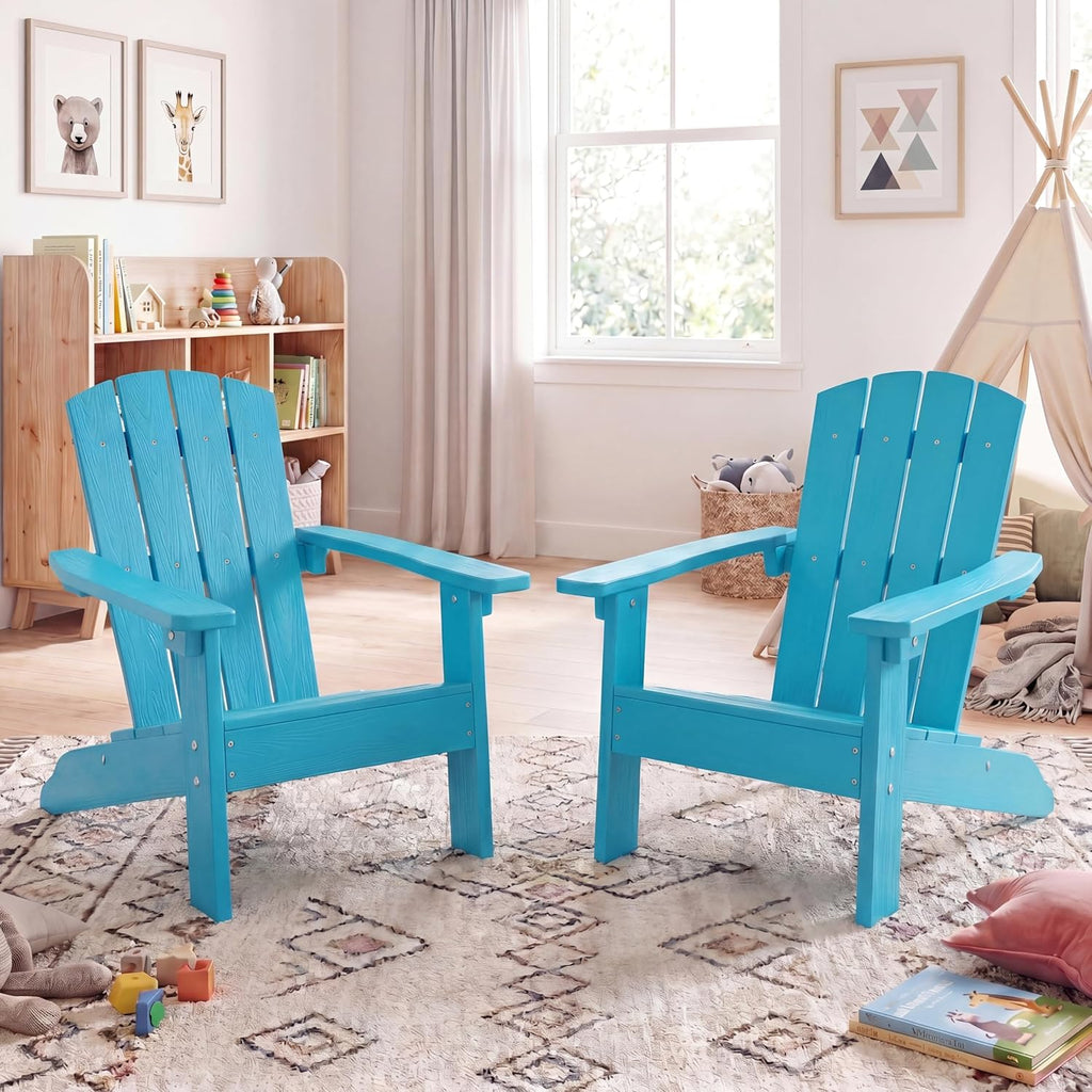Costzon Kids Adirondack Chair, All-Weather HIPS Patio Chair with High Backrest, Armrests, Fire Pit Chair for Kids Ages 3-8, Indoor Outdoor Kids Patio Lounge Chair for Garden, Lawn, Yard (2, Turquoise)