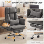 Big and Tall Office Chair, Cloud Reclining Office Chair with Footrest & Flip Armrest for Pets, Executive Ergonomic Criss Cross Desk Chair, Swivel Gaming Chair with Lumber Pillow, Chenille Light Grey