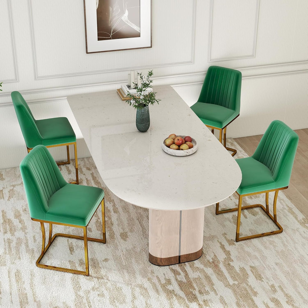 LSSBOUGHT Velvet Upholstered Dining Chairs Set of 6, Mid Century Modern Padded Chair with Gold Metal Frame for Restaurant,Dining Room,Kitchen (Green, 6PCS)