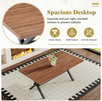 71" Farmhouse Dining Table Set for 6, 7 Piece Rectangular Kitchen Table and Chairs Set, Walnut Wood Grain Dining Room Table with Iron Legs & 6 Black Upholstered Chairs, Easy Assembly