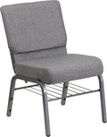Flash Furniture HERCULES Series 21''W Church Chair in Gray Fabric with Book Rack - Silver Vein Frame