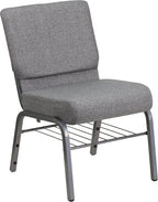Flash Furniture HERCULES Series 21''W Church Chair in Gray Fabric with Book Rack - Silver Vein Frame