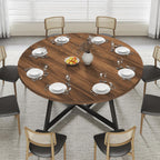 Large Round Dining Table for 6-8, Wooden Dinner Table with Heavy Duty Metal Pedestal Base (Dark Brown)