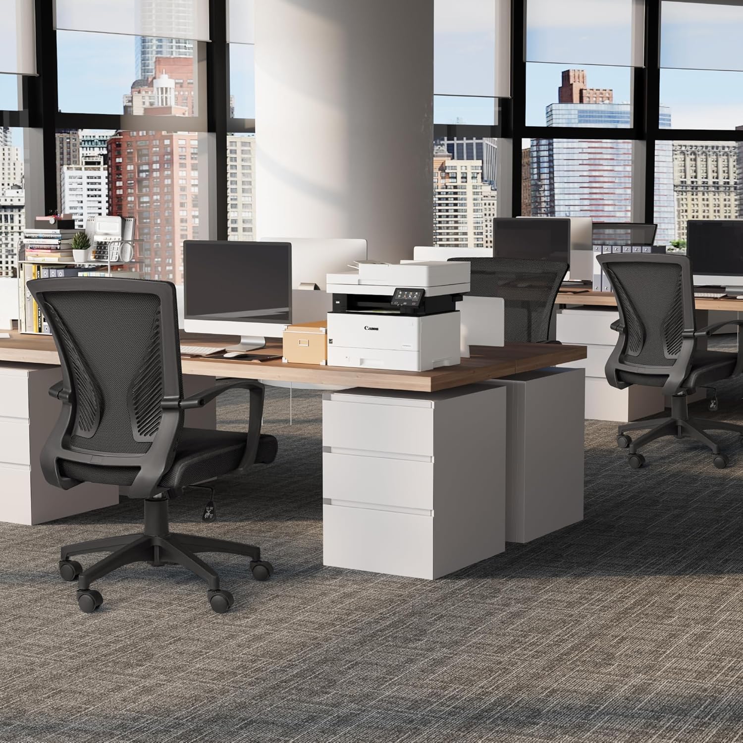 Furmax Office Chair Ergonomic Computer Desk Mesh Chair Mid Back Swivel Lumbar Support with Armrest (1, Black)