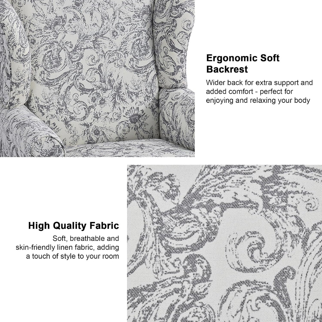 Mid-Century Modern Wingback Accent Chair, Rococo Light Grey, Set of 2 | High Back Upholstered Armchair with Solid Wood Legs, Comfy Single Sofa Reading Chairs for Living Room, Bedroom