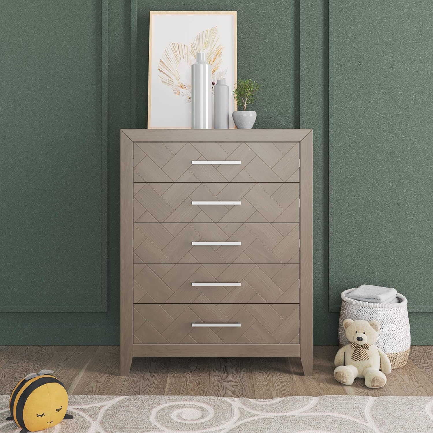 Child Craft Kieran Crib, Dresser, and Chest Nursery Set, 3-Piece, Includes 3-in-1 Convertible Crib, 6-Drawer Dresser, and Chest, Grows with Your Baby (Crescent Gray)
