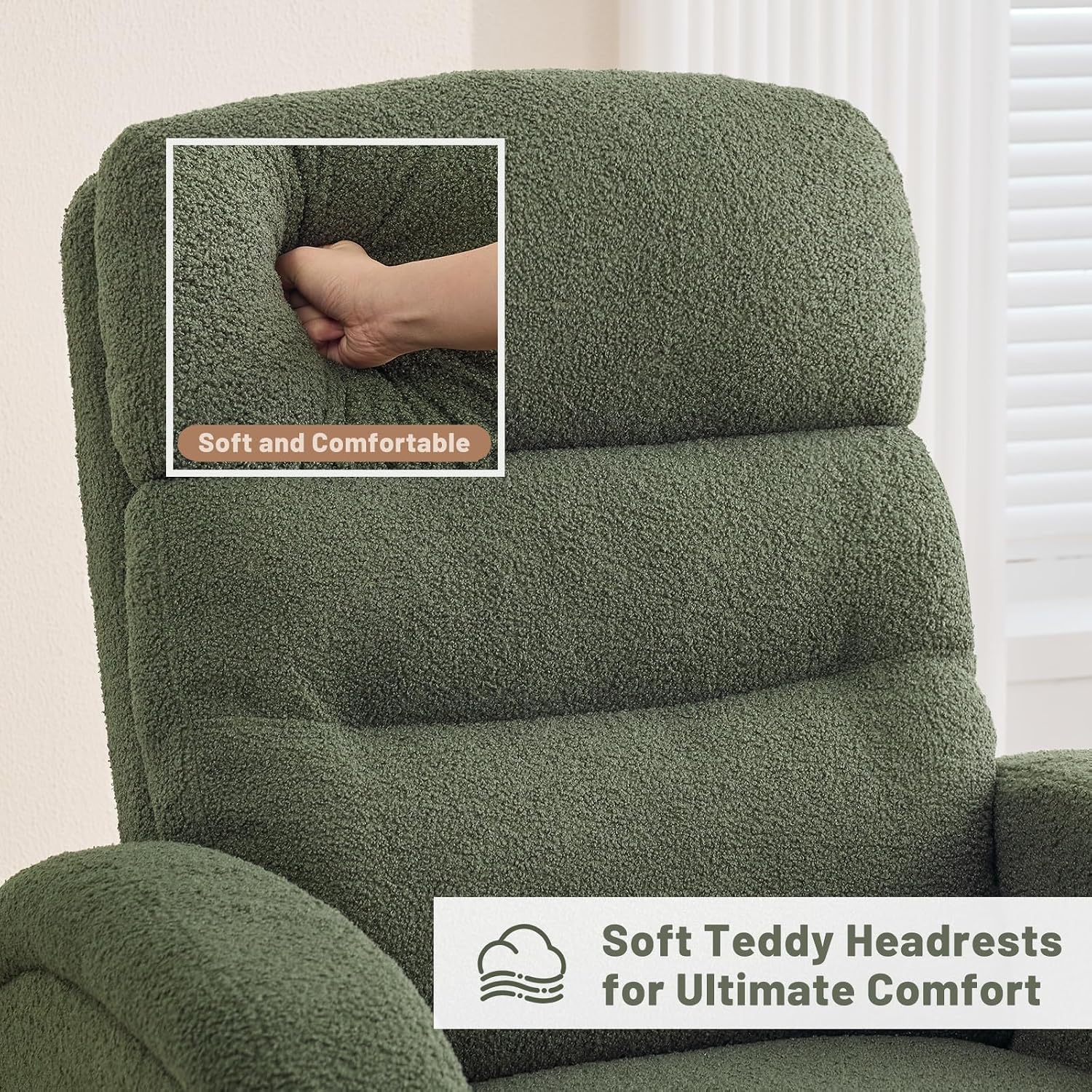 Power Swivel Rocker Recliner Chair for Nursery,Electric Rocking Reclining Chair, Upholstered Glider Nursery Recliner for Living Room, Bedroom, Teddy Green