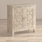 Jofran Global Archive Hand Carved Accent Chest Cabinet, 32', Weathered White