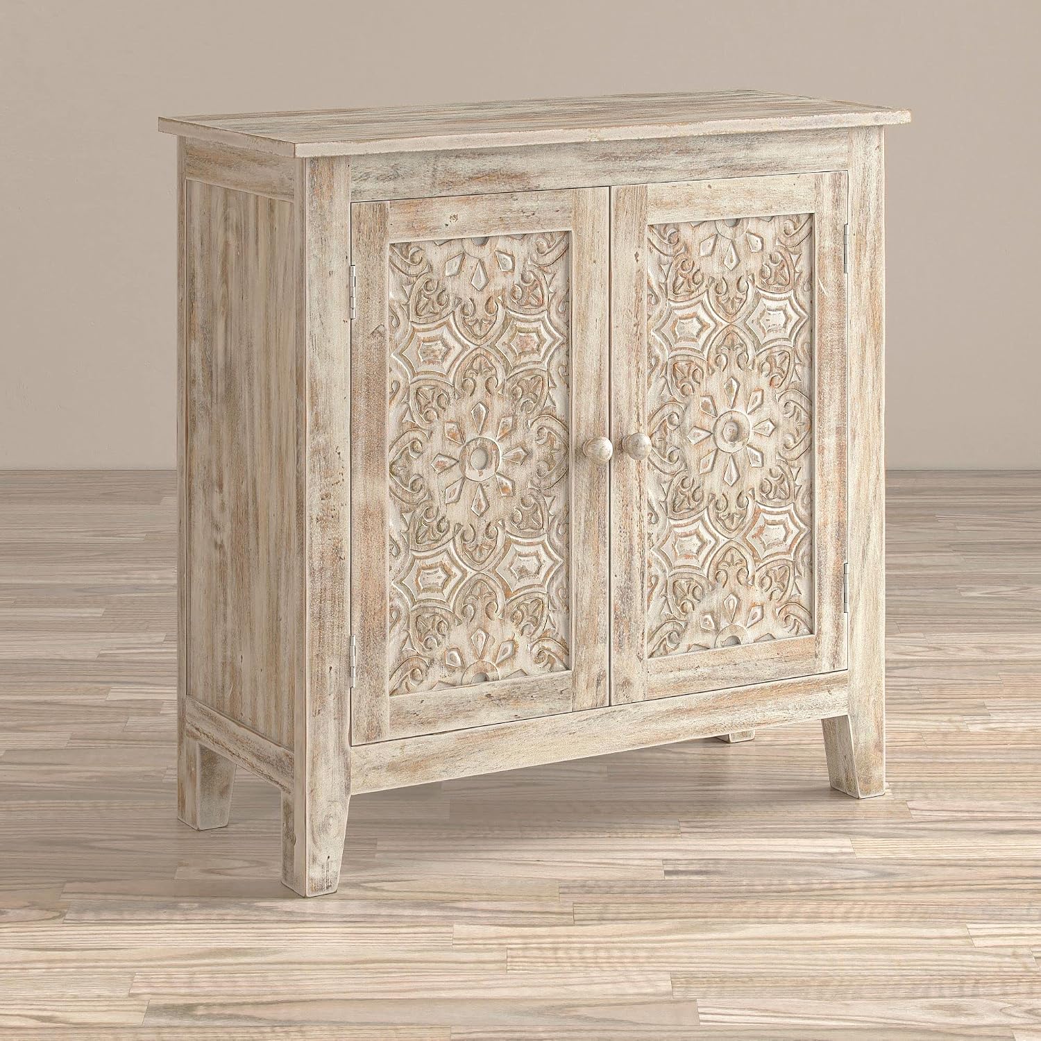 Jofran Global Archive Hand Carved Accent Chest Cabinet, 32', Weathered White