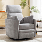 Manual Recliner 360°Swivel Glider Rocking Chair,Nursery Adult Rocker Glider Chair Upholstered Recliner with 2 Pillows for Living Room Bedroom Nursery(Light Grey, Manual Operation)