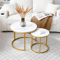 Nesting Coffee Table, Round Coffee Tables with White and Gray Marble Pattern Top and Golden Metal Frame, Coffee Table End Table Side Table Set of 2 for Living Room Bedroom
