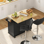 Yaheetech Kitchen Island Cart with Drop Leaf, Kitchen Breakfast Bar on 5 Universal Wheels with Storage Cabinet, Rubberwood Top, 3 Drawers, Spice Rack for Dining Room, 49W x 29.5D x 36H, Black