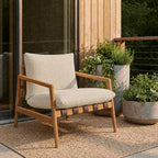 Modway Nomi Teak Wood Outdoor Sling Accent Chair in Sand - Faux Leather Vegan Patio Armchair with Removable Cushioned Upholstery