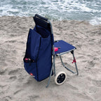 Creative Mark The ArtComber Foldable Chair Cart, Blue - Artist Trolley with Adult-Sized Seat, Portable Plein Air Rolling Chairs, Multi Use - Personal Shopping, Groceries, Painting, Travel, Beach