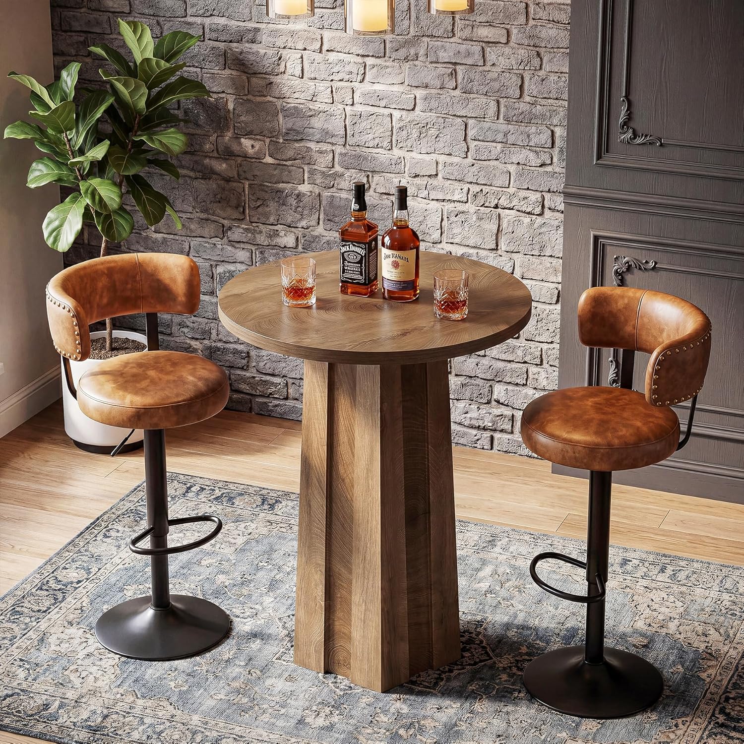 Tribesigns Round Bar Table, 31.5-Inch Counter Height Pub Table with Fluted Base, Brown Bistro Table for Kitchen, Dining Room, Small Spaces