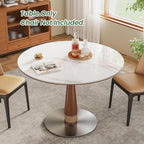 39" Round White Sintered Stone Dining Table with Pedestal Base for Kitchen Dining Room