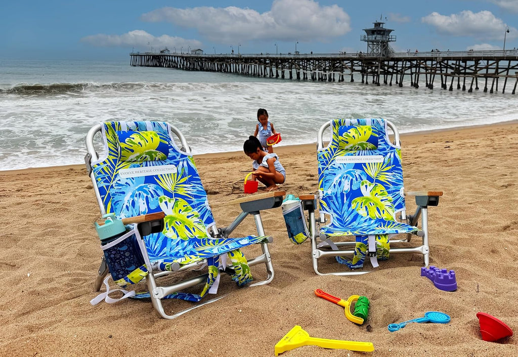 Premium Kids Beach Chair w/Wood Arms & Backpack Carry - Ultra-Lightweight, Foldable, Reclining, Multi-Position