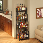 Hayexiha 4-Tier Stepped Freestanding Wine Rack, Large Capacity Liquor Cabinet with Anti-Fall Guardrails and Rounded Corners, Bottle Display Shelf & Mini Bar for Living Room, Home Bar, Kitchen Corner