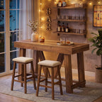LITTLE TREE Bar Table, 55'' Long Counter Height Pub Table, Farmhouse Wooden Tall Bistro Tabletop, Rectangular Home Coffee Bar Unit for Dining Room, Kitchen, Living Room, Basement, Rustic Brown