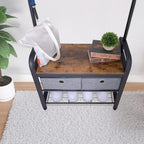 Sunnyglade Vintage Coat Rack 3 in 1 Hall Tree Entryway Organizer Shoe Rack | Entryway Organizer with Shoe Bench, Vintage 3-in-1 Hall Tree Coat Rack, Metal Frame, 5 Hooks, 4 Pockets & 2 Storage Boxes