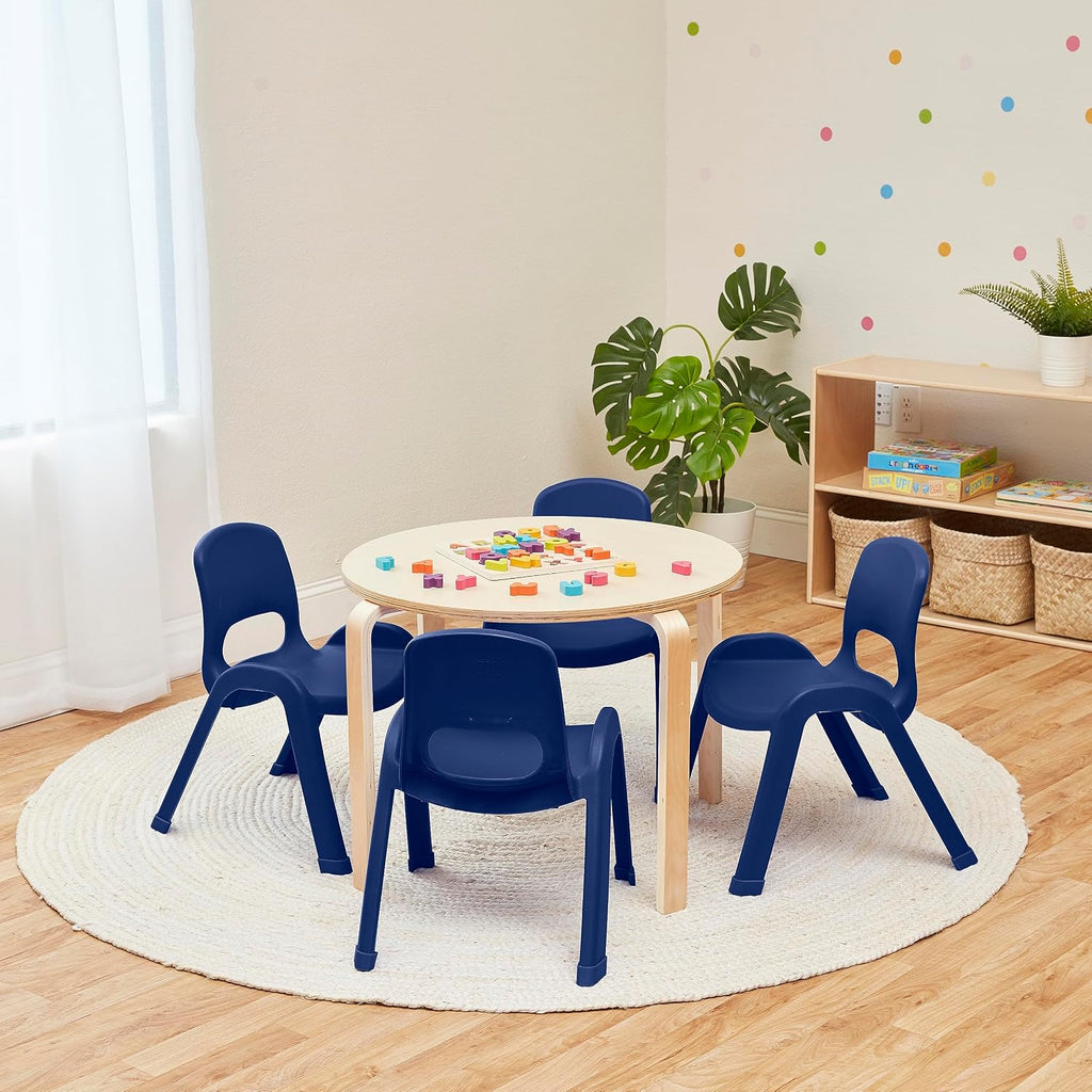 ECR4Kids Plastic Stackable SitRight Chair, 11in, Classroom Furniture, Navy, 4-Pack